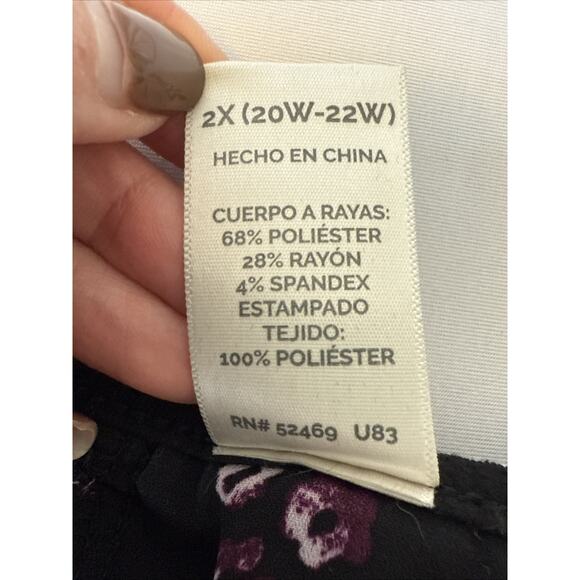 Terra & Sky Women's 2X Whimsigoth Purple Floral Stripe Lace Up Back Tunic Blouse - Picture 5 of 11